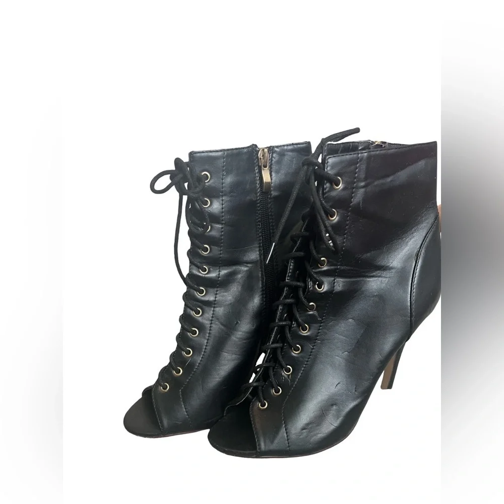 Hot Tomato Women’s Black Lace-Up Side Zipper Peep Toe Boots. Size: 9.5M - Picture 6 of 8